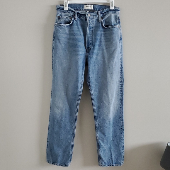 Agolde Denim - AGOLDE 90's Y2K Pinch Waist high-rise straight-leg jeans light-blue wash Sz 28
